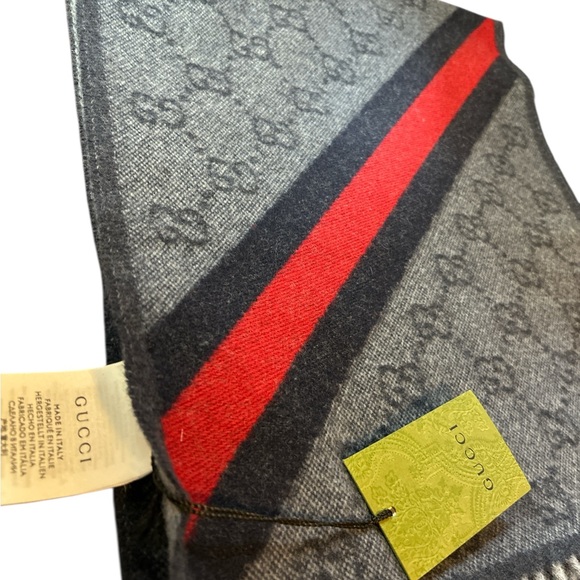 Gucci Charcoal and Crimson Wool Scarf - Picture 2 of 2